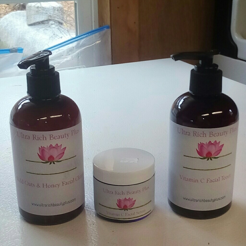 Honey cleanser,  Vitamin C toner, Rose creme